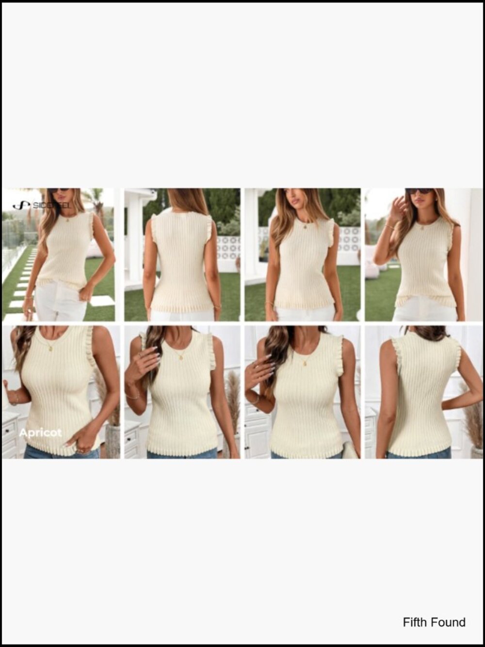 Slim Fitted Ruffle Hem Tank Top, Ribbed Knit Casual Summer Sleeveless - Picture 7 of 7
